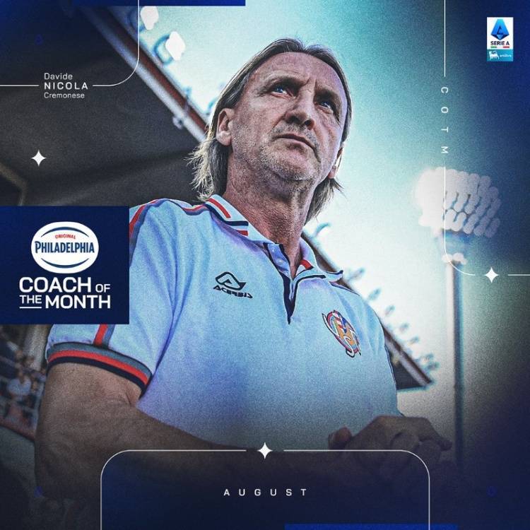 两战两胜！官方：克雷莫内塞主帅大卫-尼科拉当选意甲8月最佳教练